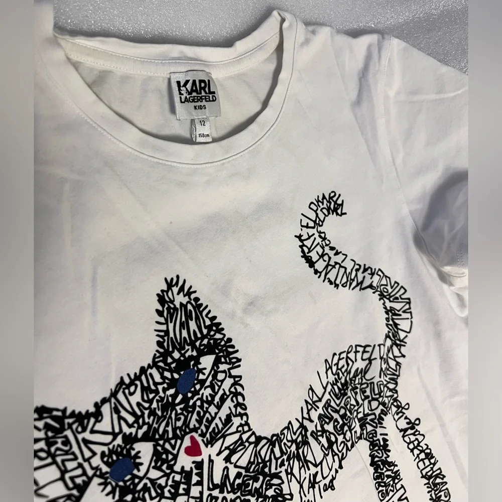 😼 Karl Lagerfeld Kids Choupette Cat Text Art Tee 12Y